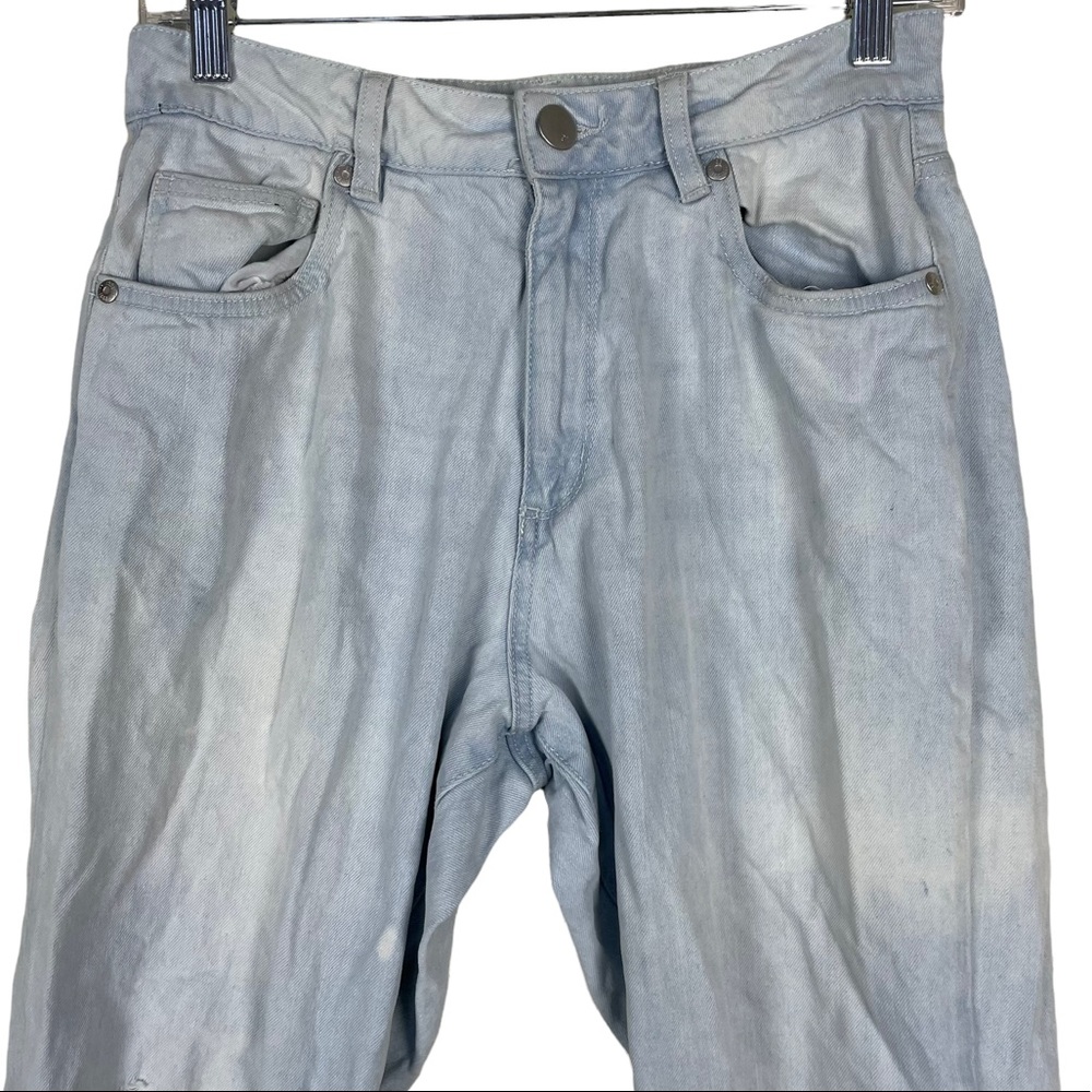 91 Cotton On High Rise 90’s Stretch Raw Fringe Hem Super Distressed Light Crops - Picture 4 of 11